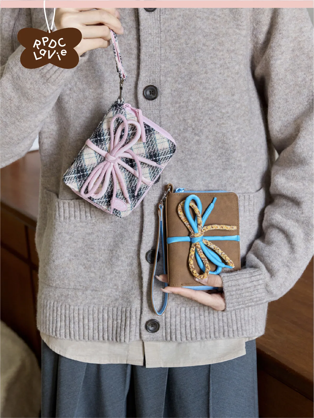 Y2K Balletcore Bowknot Wallet, 14×12cm Retro Plaid & PU Zipper Purse, Cute Lightweight Card Holder for Women Daily Use, 1pc