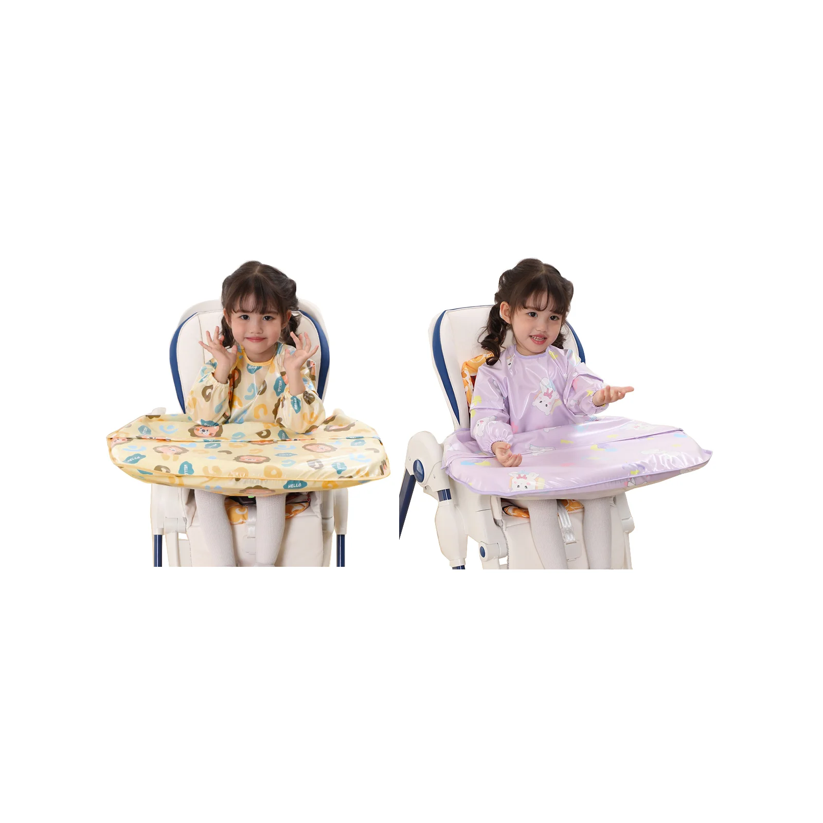 

Baby long-sleeved all-in-one detachable dining chair waterproof bib (Lion King + Purple Bear)