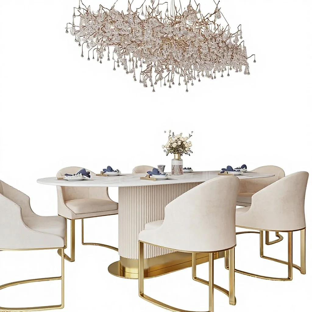 %# Best-Selling Italian-Style Light Luxury Modern Minimalist Dining Table and Chairs Set - Oval Home Dining Table Package-