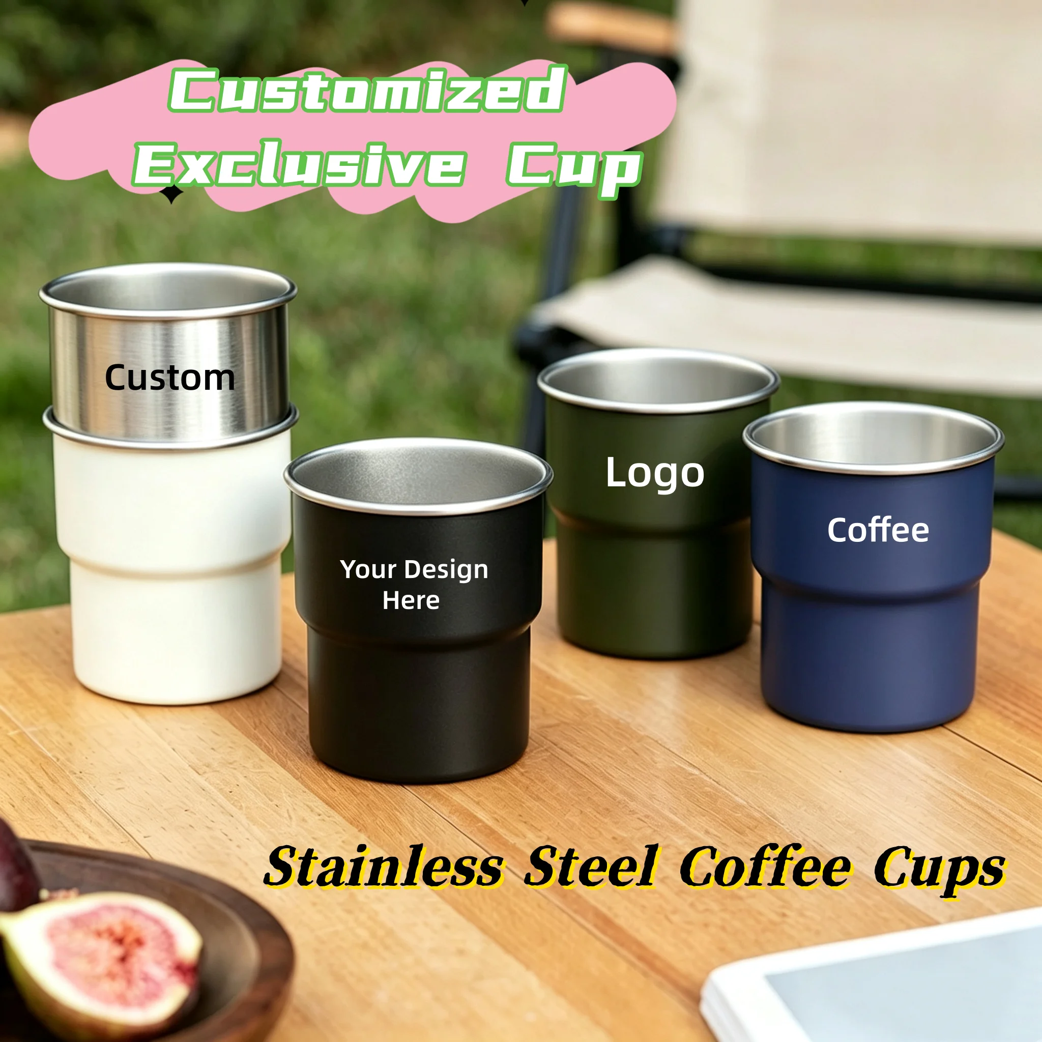 Personalized Text/Logo Stackable Stainless Steel Drink Cup Custom Outdoor Camping Portable Metal Cup Present For Party Favor
