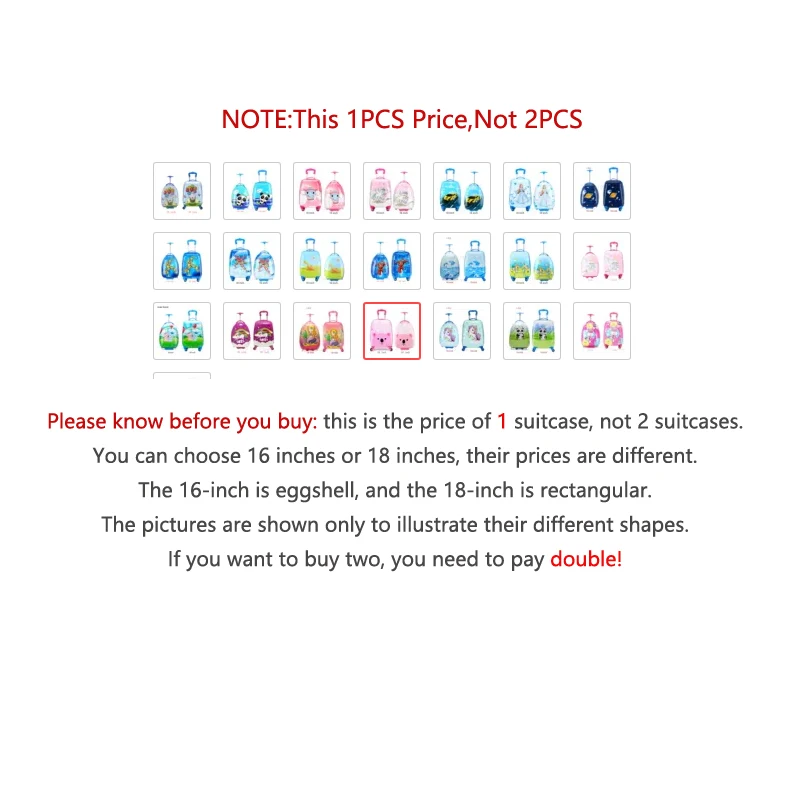 kids travel suitcase 16''18inch carry ons luggage trolley case for girls boys gift cabin rolling luggage spinner cute Cartoon