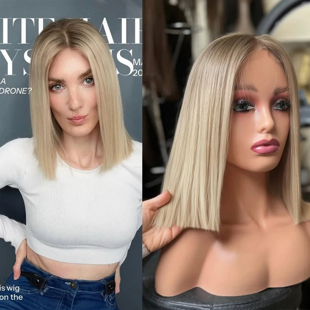 Creamy Blonde Balayage Synthetic Wigs For Women 13x4 Straight Bob Lace Front Wigs Short Straight Futura Fibre Wigs Cosplay Party