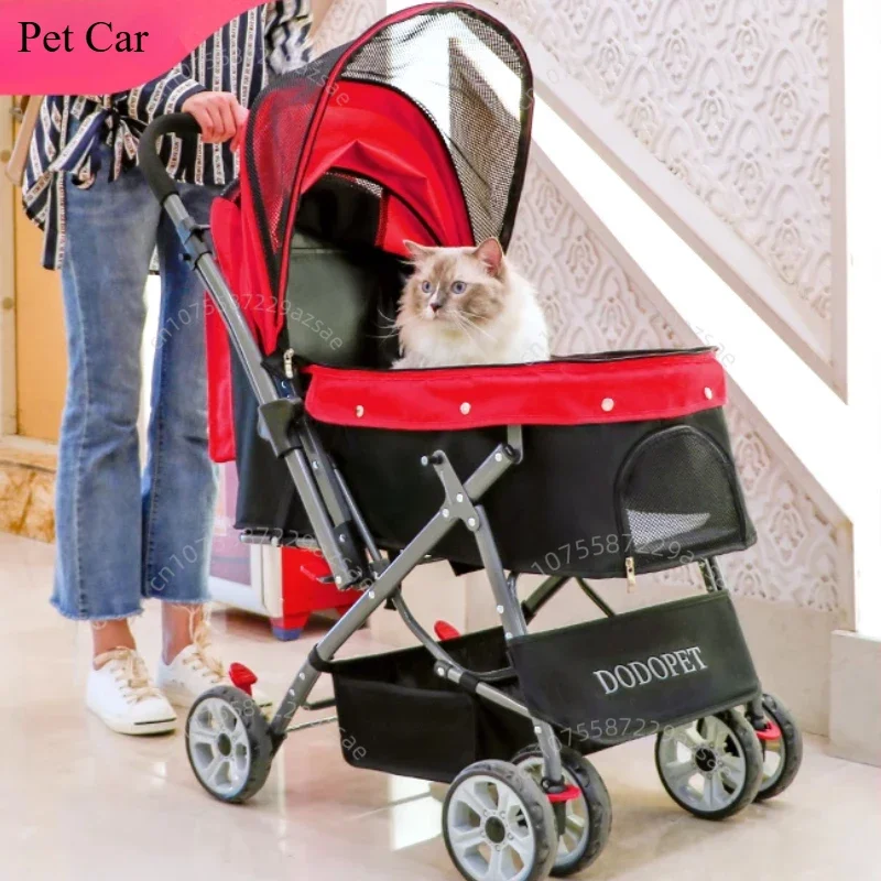 Pet Stroller for Cats and Dogs Portable Pet Travel Stroller Lightweight Foldable Dog Stroller Two-way Pet Cart Load Bearing 25KG