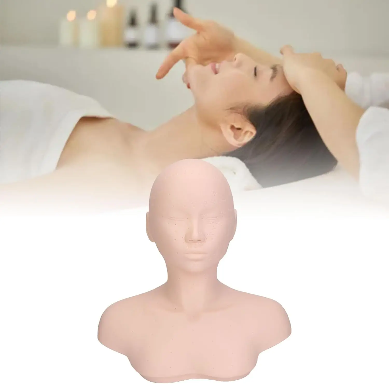Facial Mannequin Head with Shoulders,Soft PVC Cosmetology Practice Head with Acupuncture Points for Esthetics,Makeup&Wig Display