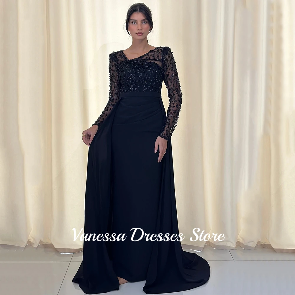 Lindo vestido de noite com miçangas, um ombro, personalizado, pregas sauditas, tensão lateral, mangas compridas, camisa, vestidos de baile, robes de soirée