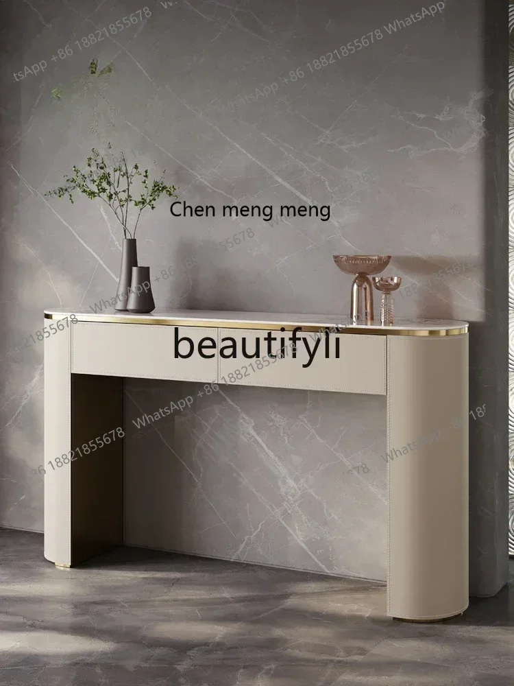 

182Q Creative Entrance Table Light Luxury Table Modern Home Against Wall Slate Saddle Leather Decorative Cabinet