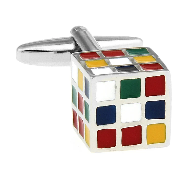 iGame Rubik\'s Cube Cuff Links Muti-color 3D Magic Cube Design Quality Brass Material Cufflinks For Men