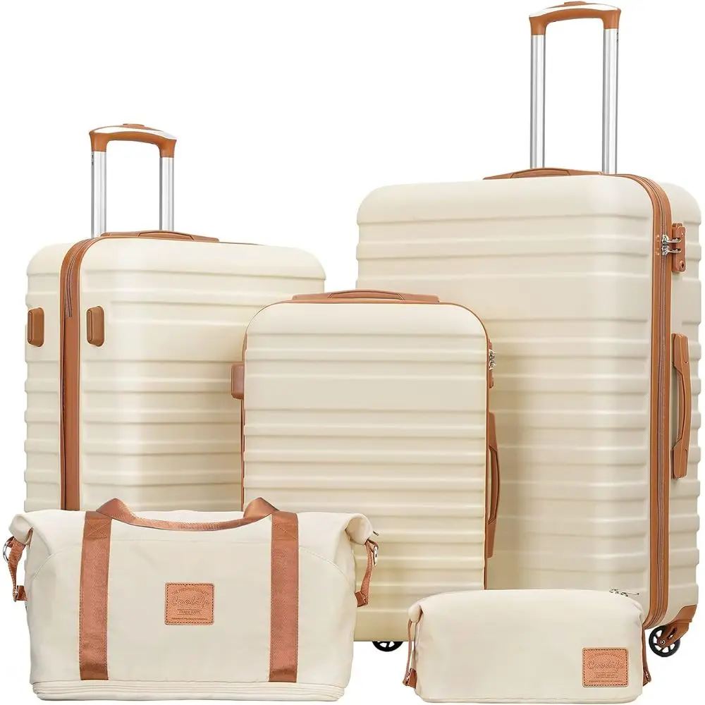 

3-Piece Luggage Set with TSA Lock, Spinner Wheels (White, 5-Piece)