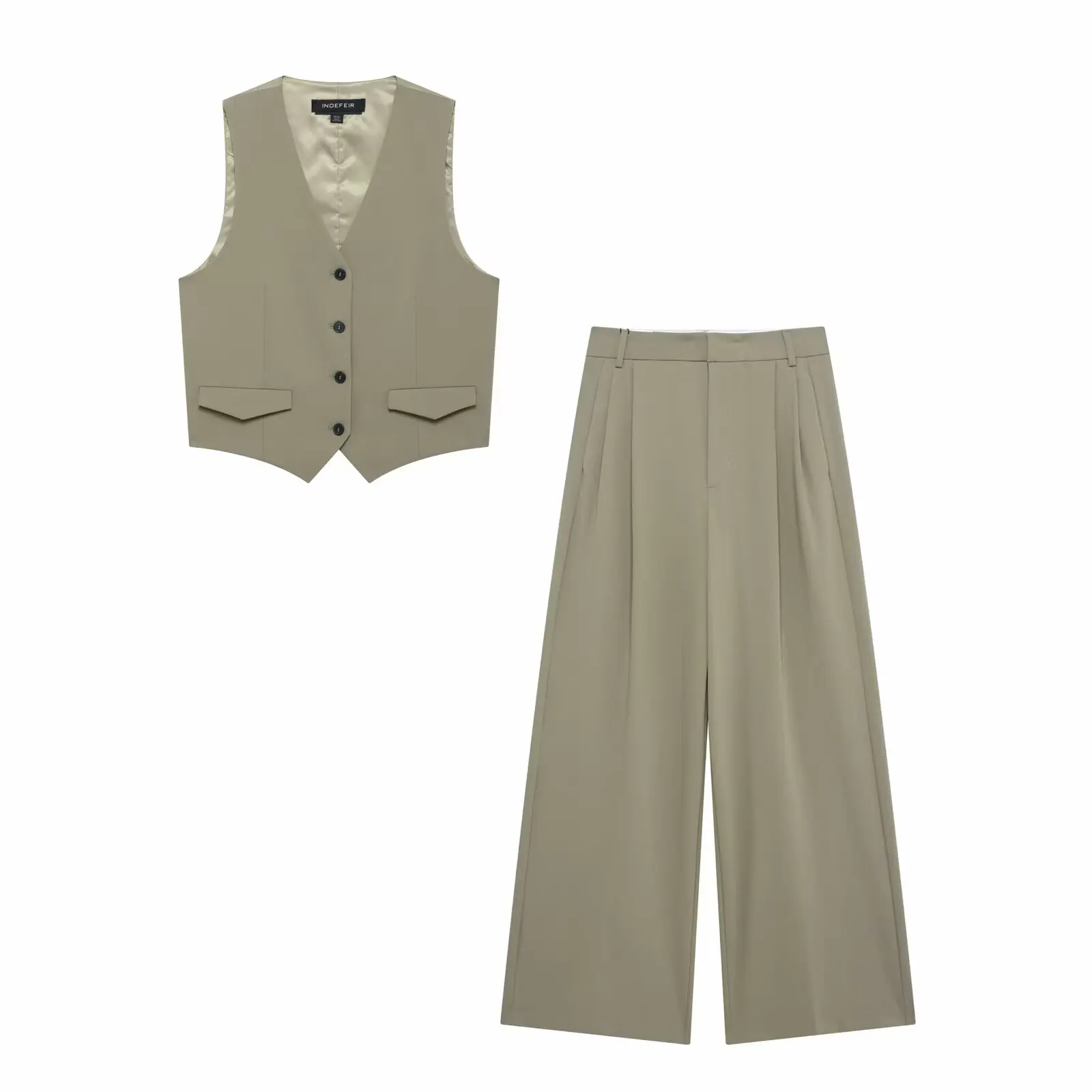

Kar&Otza 2025 spring new women's V-neck vest double pleat loose and comfortable lazy style trousers two-piece suit