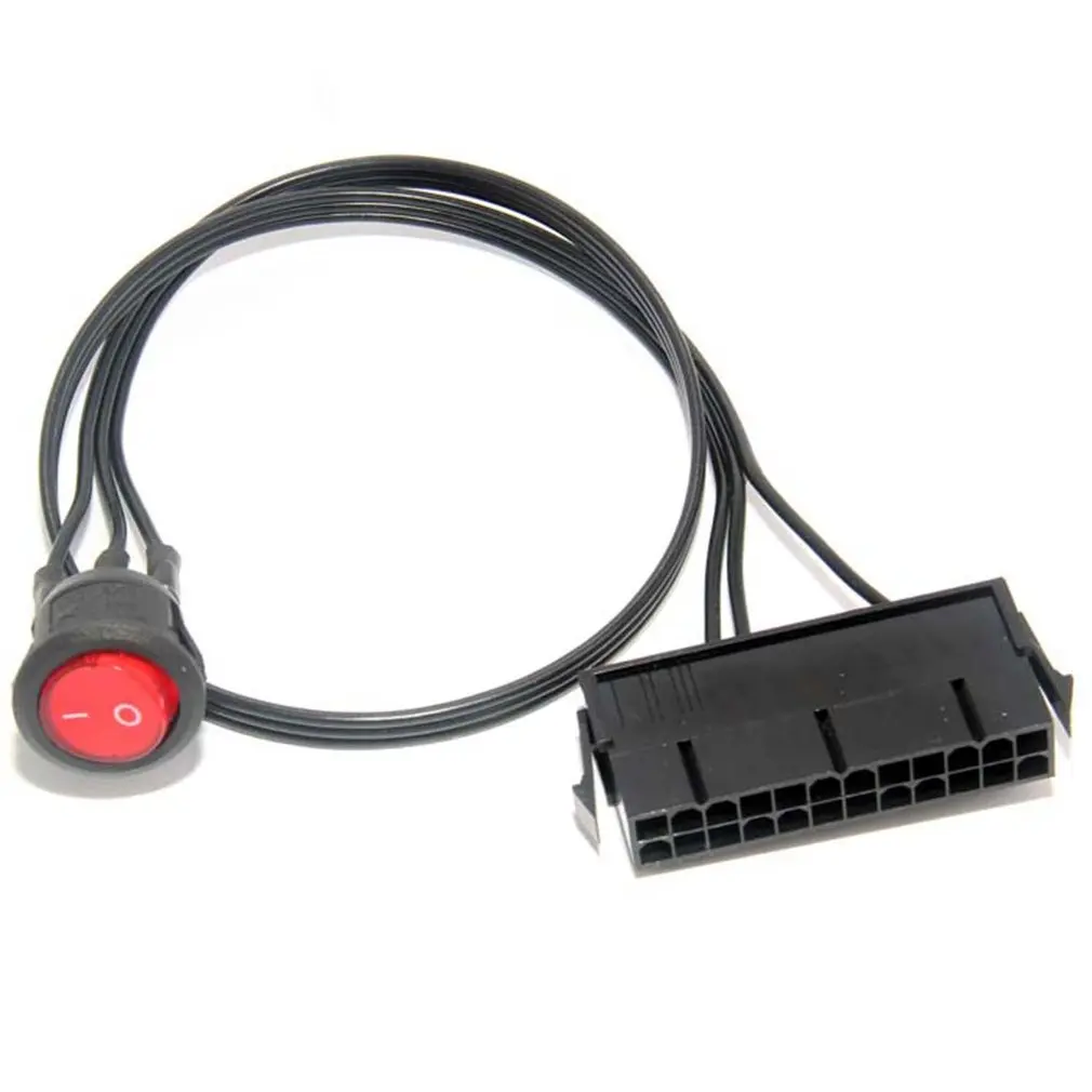 24-Pin Female Mining Power Start Switch ATX PSU PC Power Supply Starter Tester Start Up Jumper Cable with ON/OFF Switch 50cm ATX