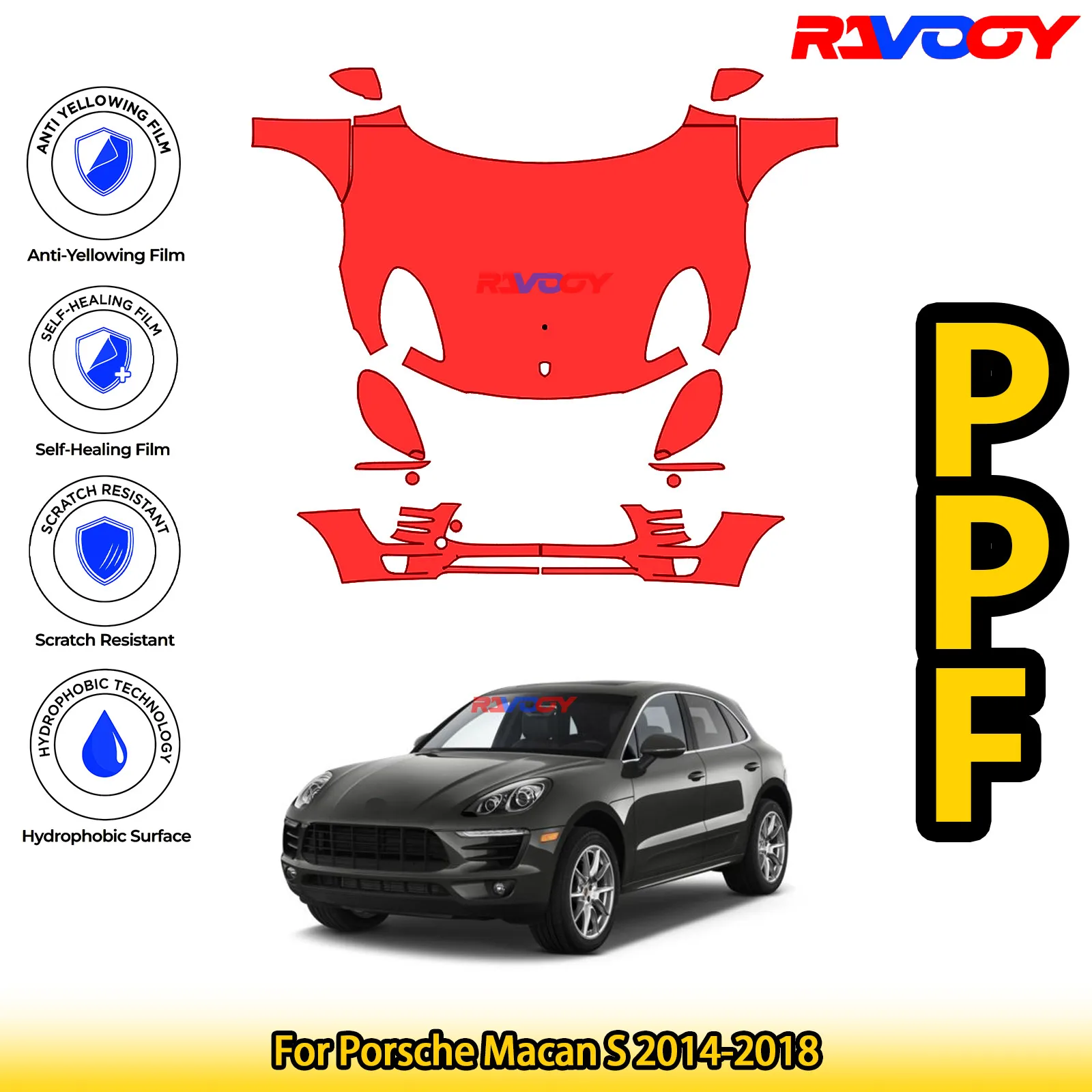 

For Porsche Macan S 2014-2018 Glossy Matte Black Precut front PPF Kit Paint Protection Film