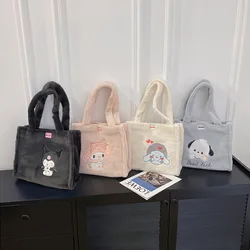 Sanrio Plush Bag Kuromi Cinnamorol Mymelody Kawaii Furry Handbag Versatile Large Capacity School Bag Plush Tote Satchel Backpack