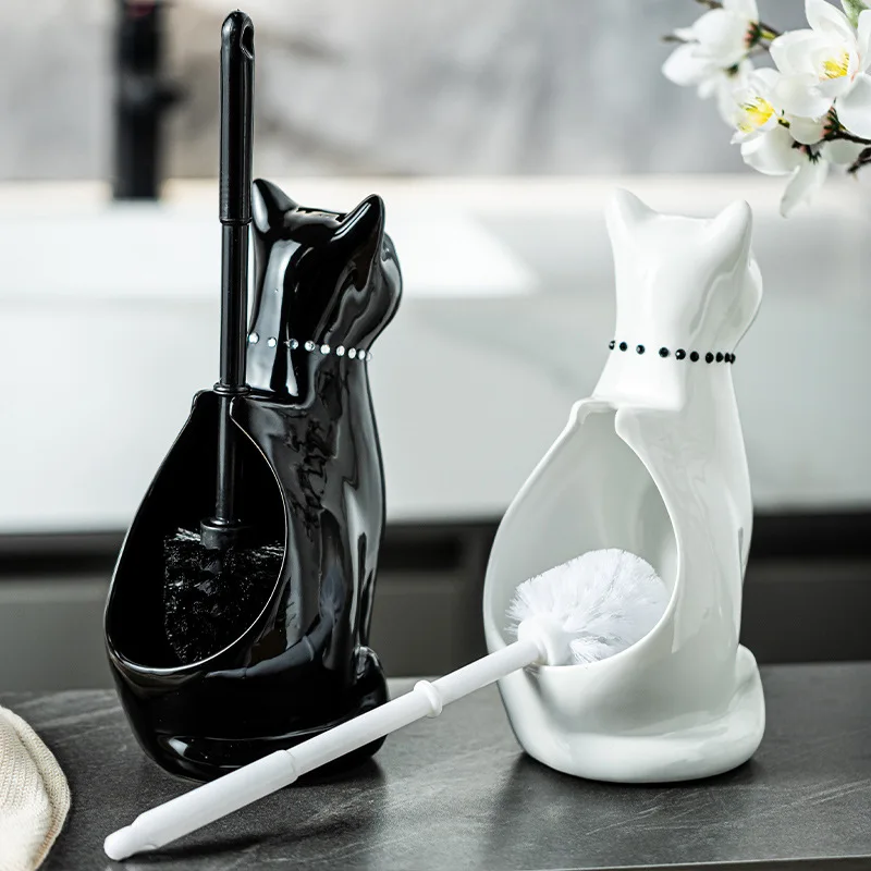 toilet brush Cute cat ceramic toilet brush for bathroom cleaning household use long-handled  bathroom accessories  cleaning