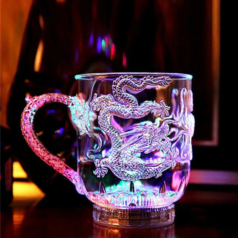 1pcs Color-Changing Luminous LED Dragon Cup Water Activated Lights Beer Coffee Milk Tea Wine Whisky Bar Mug Travel Creative Gift