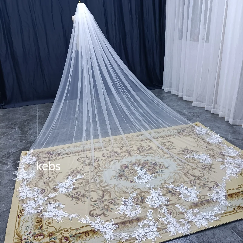 400cm lange live schuss high-qualität retro hochzeit schleier Spezielle geschnitten königlichen braut schleier mit pailletten spitze schleier hochzeit zubehör