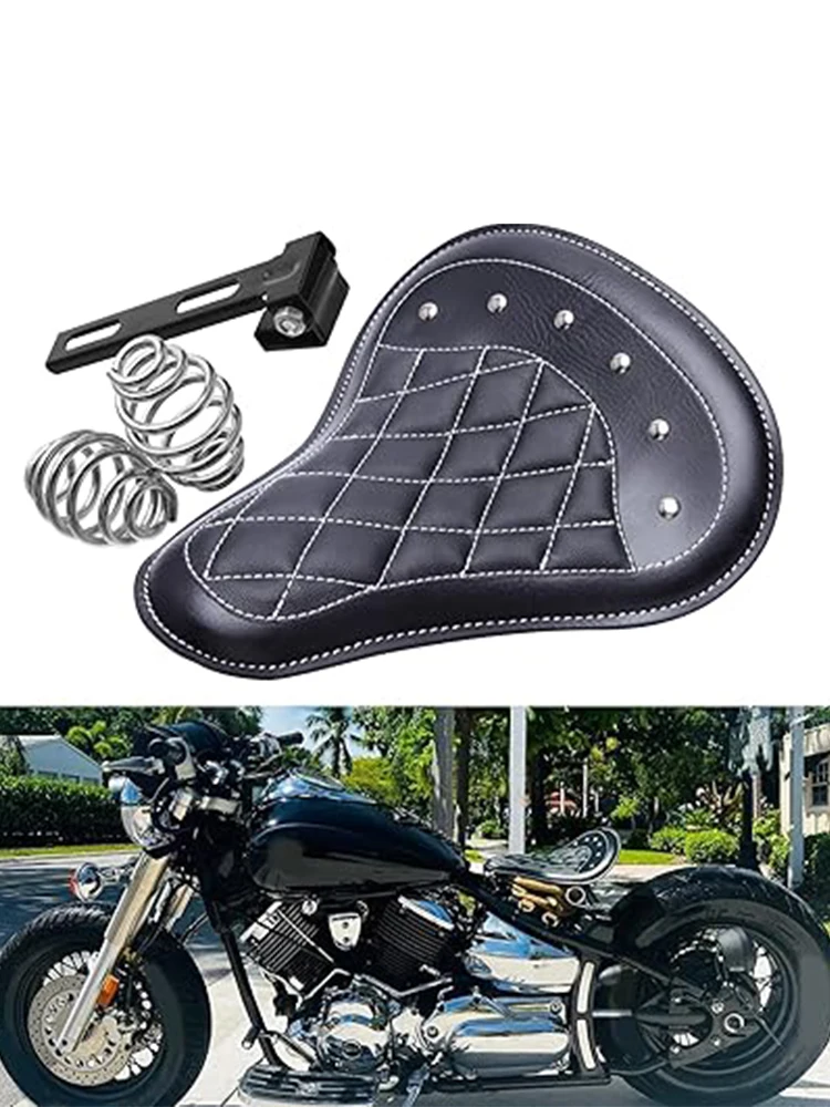 

BIG Smotorcycle Retro Leather Solo Seat for Harley Honda Yamaha Kawasak" Spring Bracket Compatible with Custom Chopper Bobber