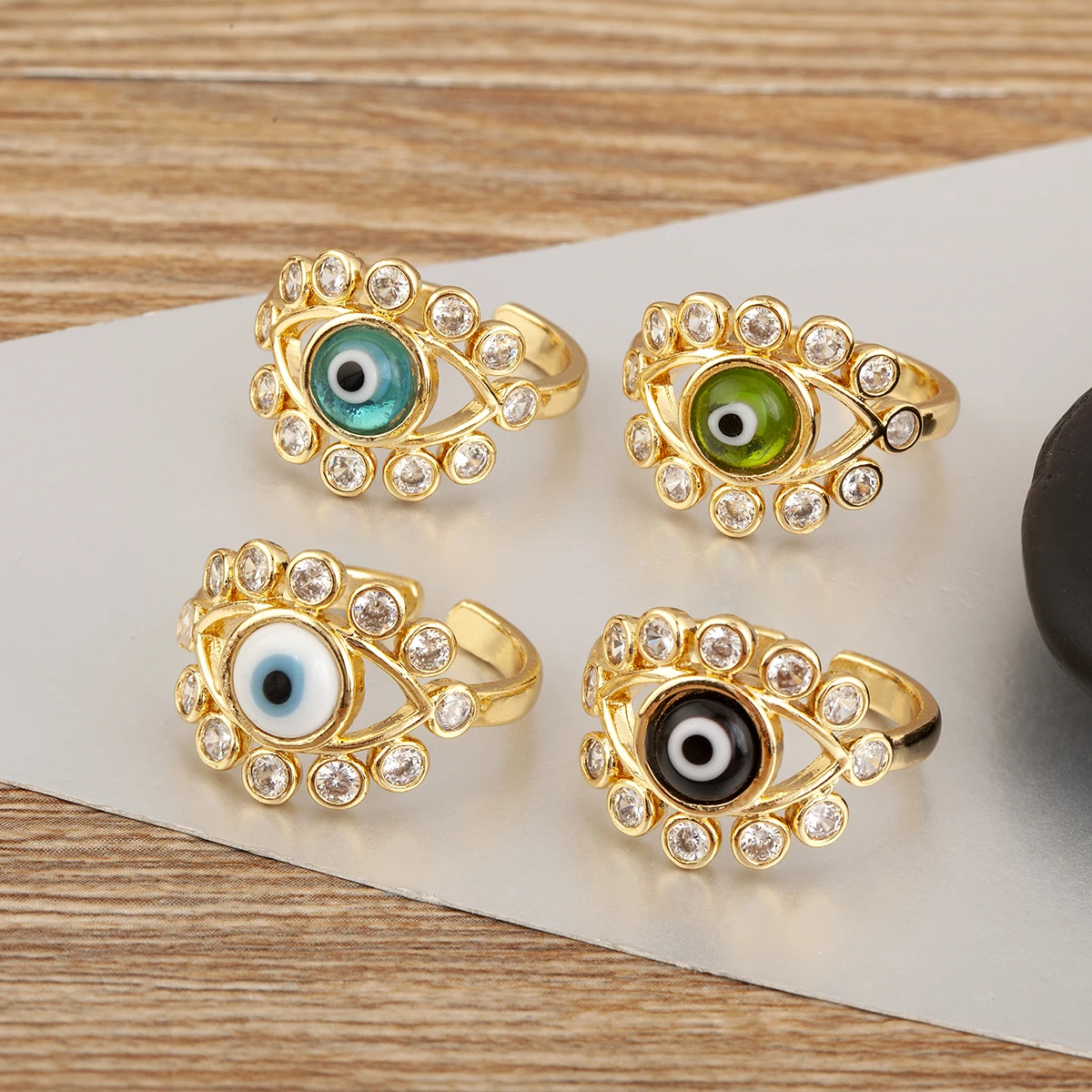 Colorful Crystal Evil Eyes Ring 4 Colors Copper Zircon Popular Jewelry Accessories Dinner Party For Women Men Dropshipping