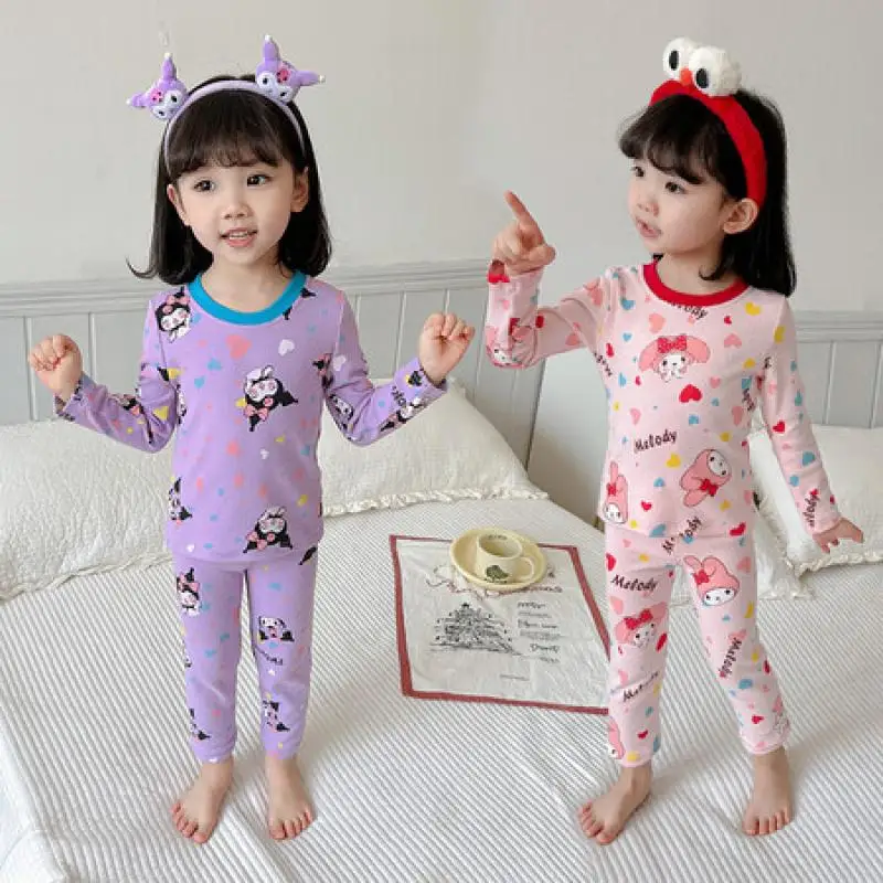 Anime Sanrios Child Autumn Clothes Long Johns Suit Pajamas Autumn Winter New Kawaii Cartoon Delong Base Suit Lounge Clothes