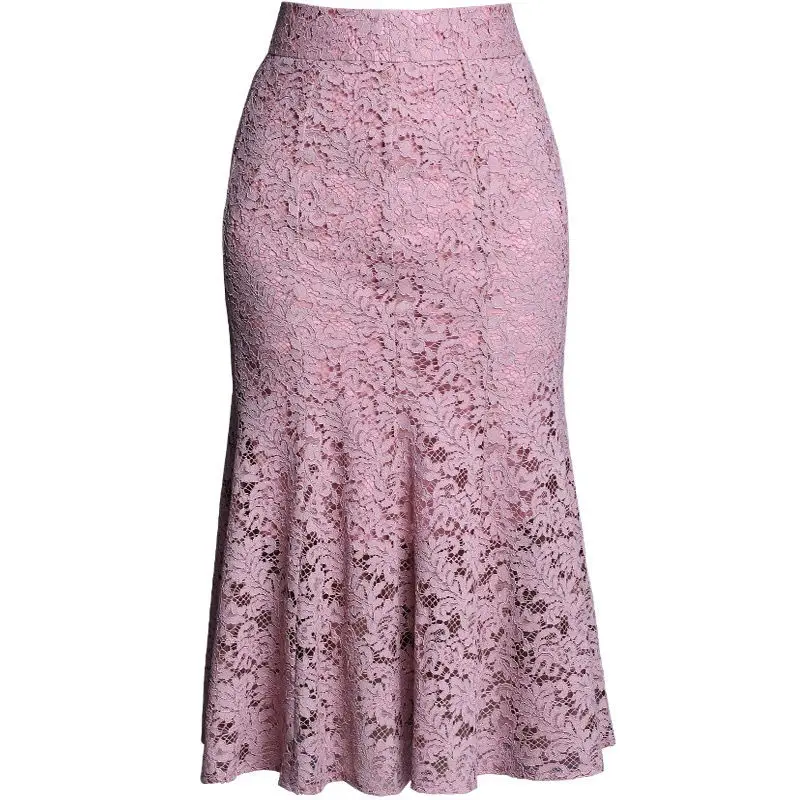 2024 New Slim Temperament Lace Odzież damska Sexy Solid Color Summer All-match Elegant High Waist Mid Length A-line Skirt