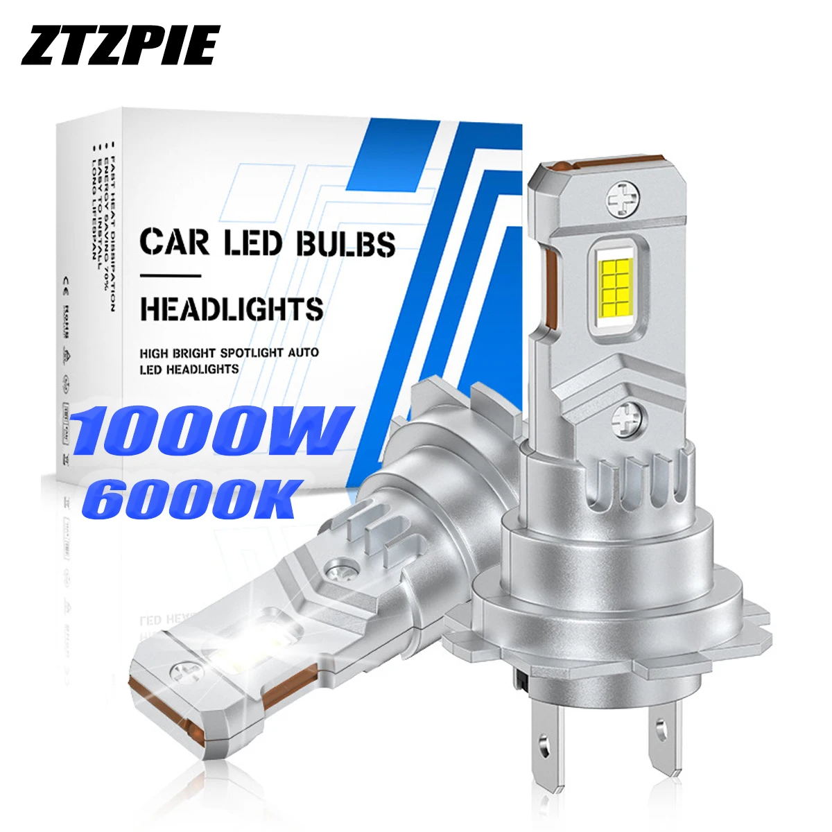 

ZTZPIE 600000LM 1000W 6000K H7 Led Headlight CSP 6650 CHIP Car Fog Light Bulbs 12V 1:1 With The Original Vehicle