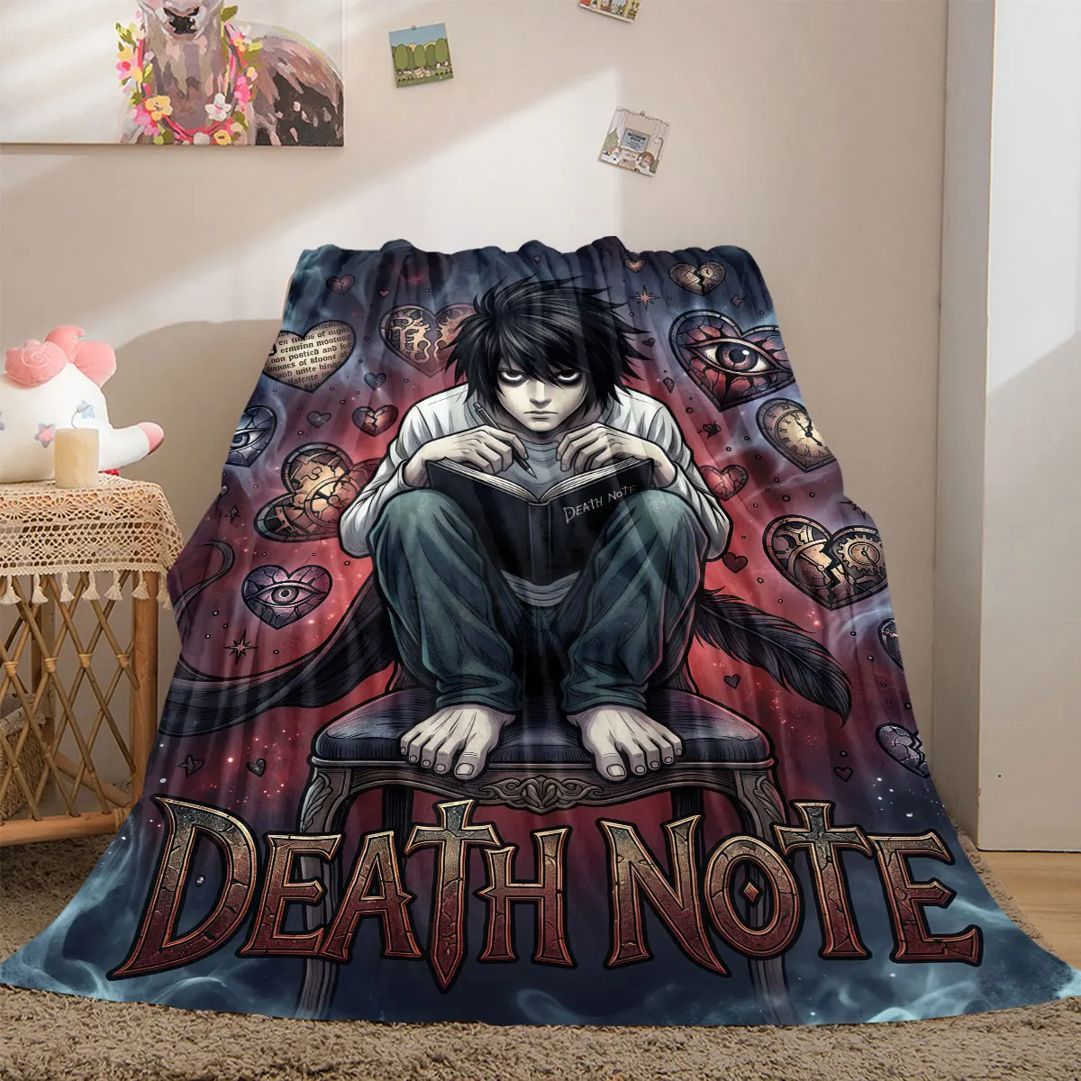 Death Note Superb 2D Cartoon Flannel Blanket Anime Figures Printing for Home Decor Bed Sofa Travel Picnic Blanket_LIAN