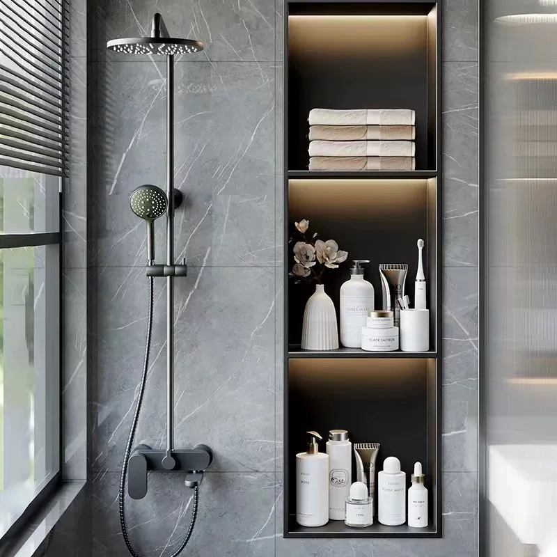 

304 stainless steel niche cabinet toilet embedded bathroom rack tv finished metal layered baffle