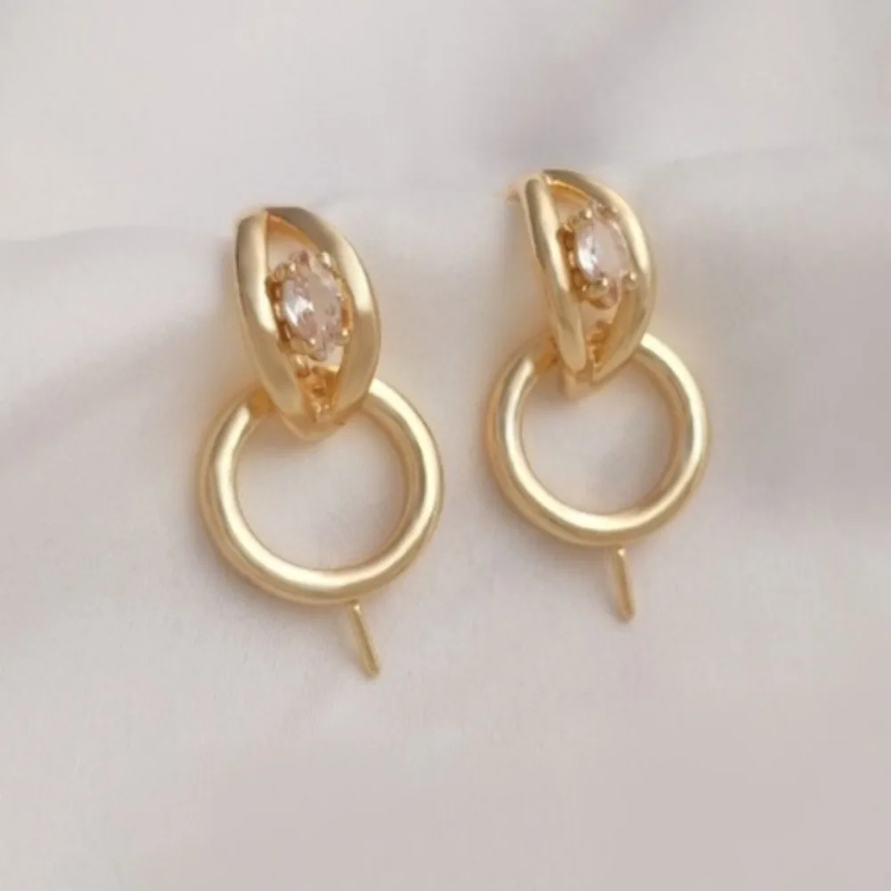 

Медный 14-каратный золотой цвет, цирконий C-образной формы, подвесное кольцо в форме полумесяца, серьги-держатели для бусин, серьги «сделай сам», липкие серьги с кристаллами и жемчугом, аксессуары