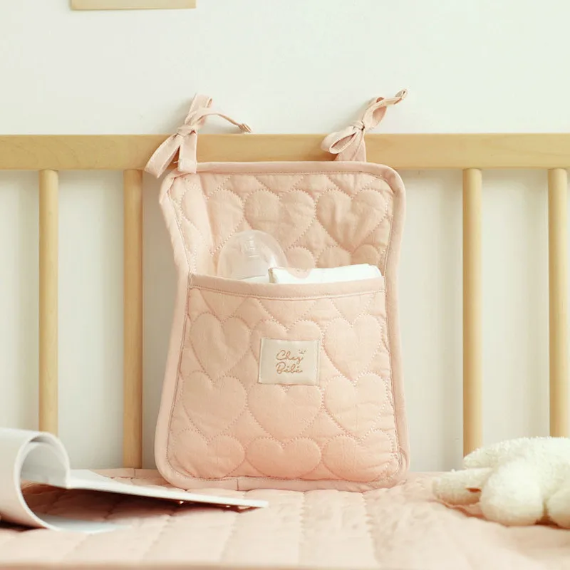 Cute Pink Portable Baby Storage Bag Nappy Organizer Multifunctional Newborn Bed Headboard Diaper Bag for Kids Baby Bedding Items