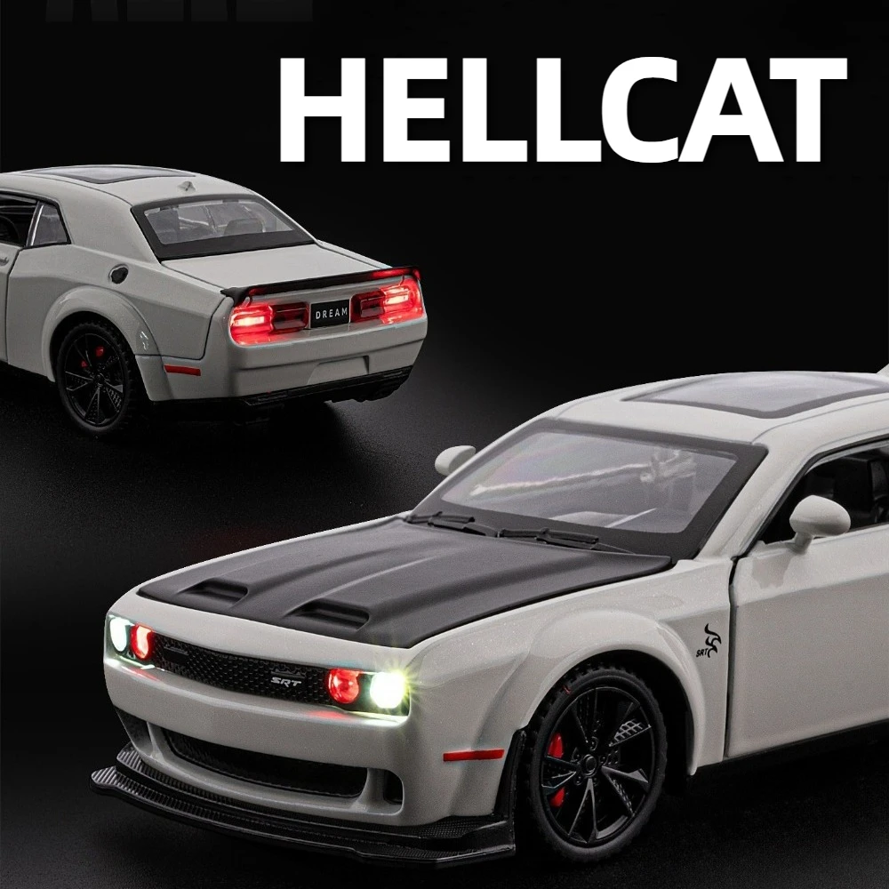 1:32 Schaal Hellcat Charger Auto Model Speelgoed Achterwiel Trek Deuren Geopend Supercar Modellen Miniatuur Voertuigen voor Jongens Geschenken
