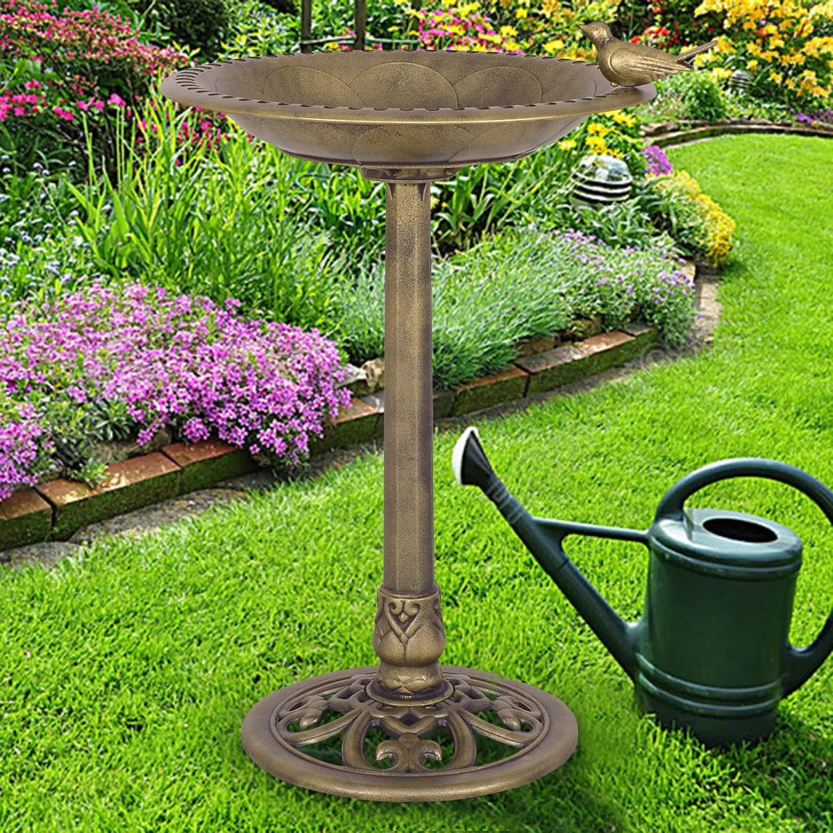 

Costway Antique Gold Freestanding Pedestal Bird Bath Feeder Outdoor Garden Yard Decor