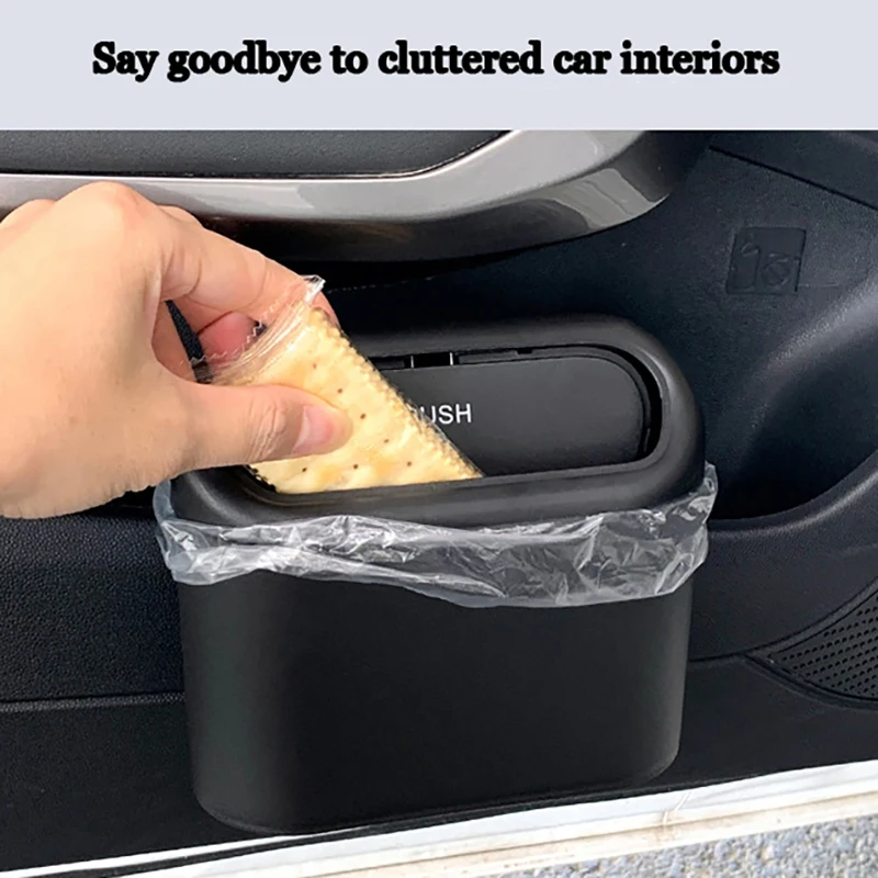 Car Clamshell Trash Bin Hanging Vehicle Garbage Dust Case Storage Box Black Square Pressing Trash Can Universal Organizer