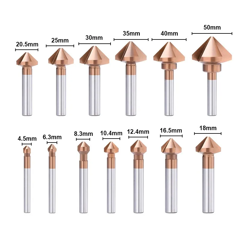 HAMPTON 3 Flute Chamfer Cutter 90 Degrees TiCN Coated HSS Drill Bit 4.5-50mm Countersink Drill Bit Wood Metal Hole Cutter