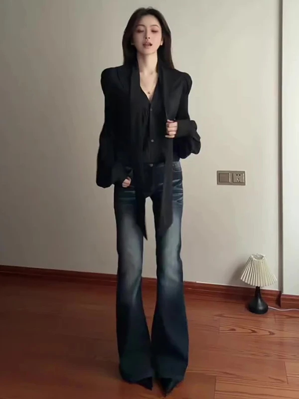 

American Sle Fce Lined Flared Jeans Women's Thi Warm Slimming Bootcut Pants Low Waist Vintage Sle Daily Wear