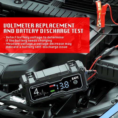 Imagen 2 del producto Cargador de batería inteligente para coche, cargador de flotador automático para motocicleta, cortacésped, Tractor, plomo-ácido, AGM, GEL, batería de juguete, 12V, 4A