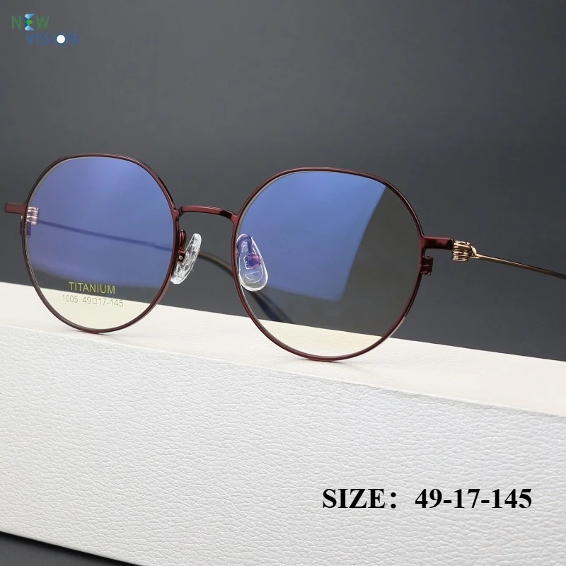 

Ultra Light Pure Titanium Eyeglass Frame for Women Red Circular Thin Edged Small Face Myopia Optical Anti Blue Light Glasses