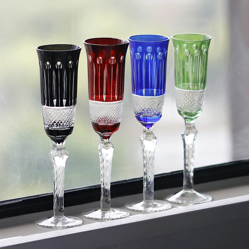 Crystal Flute Champagne Glasses Multicolor Wine Glass Cup Handmade Hand Carved Edo Kiriko Wedding Gift With Gift Box 1PC