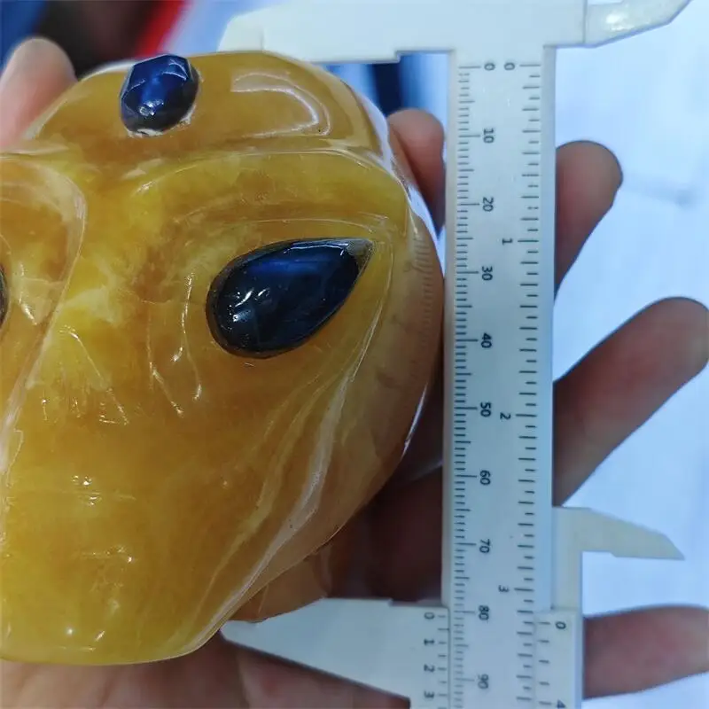 Natural Orange Calcite Labradorite Eye Quartz Alien Carving Figurine Healing Gemstones Crafts Gift Home Decoration 1PCS