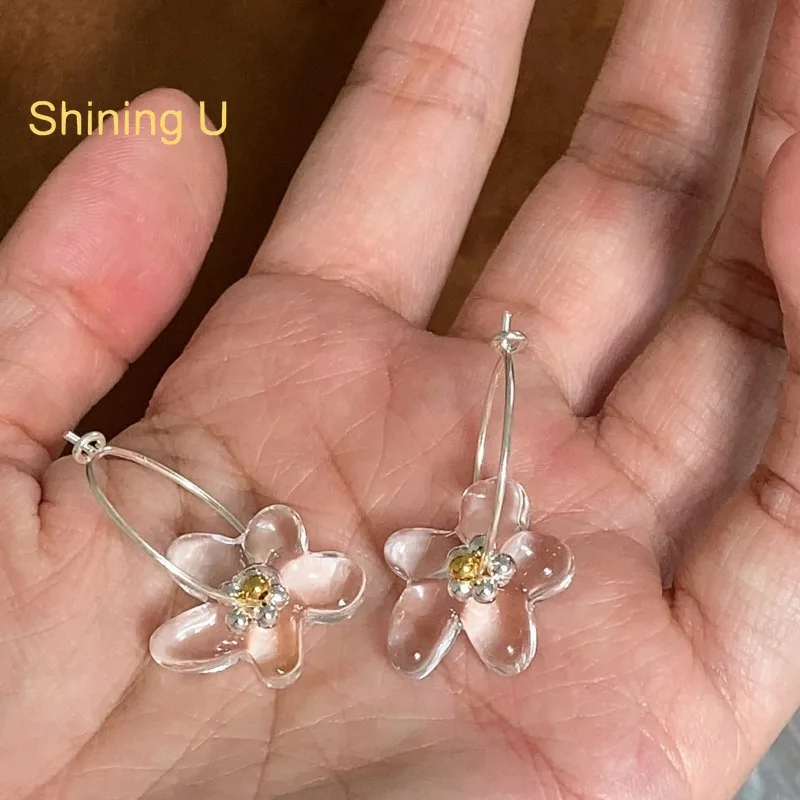 

Shiningu S925 Silver Transparent Flower Dangle Earrings for Women Fine Jewelry Cleanfit