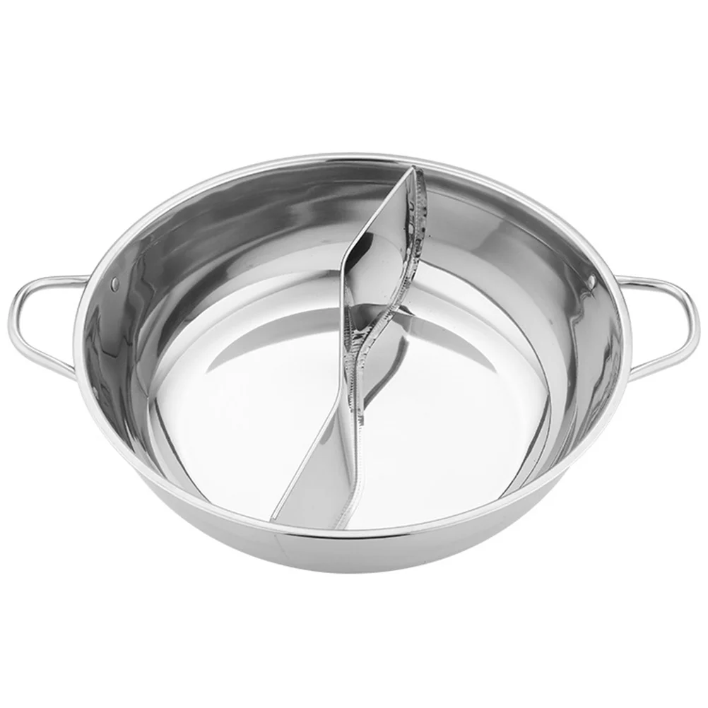 

Stainless Steel Mandarin Duck Pot Long Service Life Hot Divided Cooker Pan Reusable Divider Double Handle Hotpot