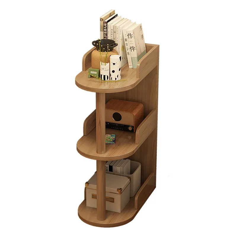 3-Tier Wooden Side Table, Narrow Slim End Table with Storage Shelves, Small Space Saving Nightstand for Living Room Bedroom
