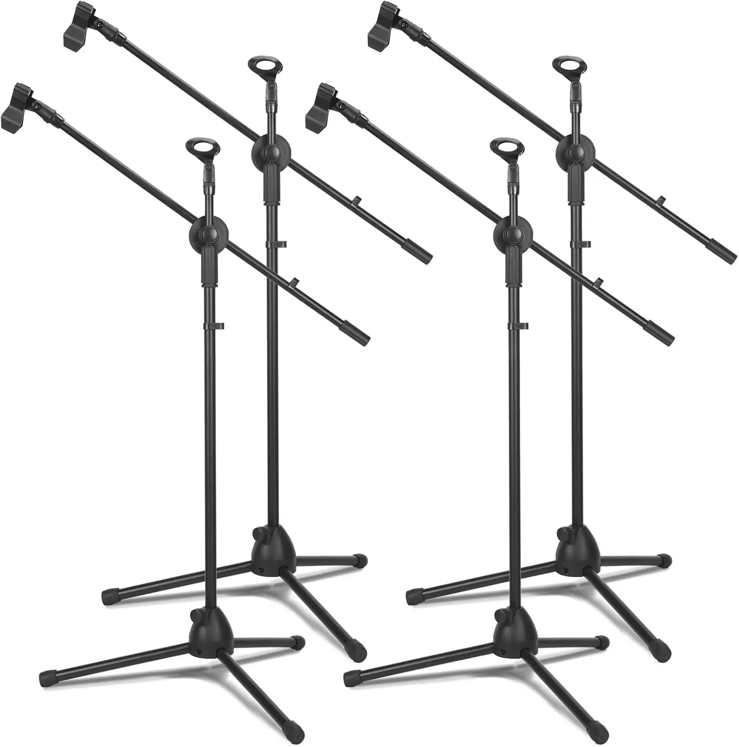 Microphone Stand Boom Set Bulk, Adjustable Height Tripod Mic Stand With Dual Clips, Black Foldable Universal Heavy Duty Tripod Holder For Live Stream Singing Stage, 12 Pack