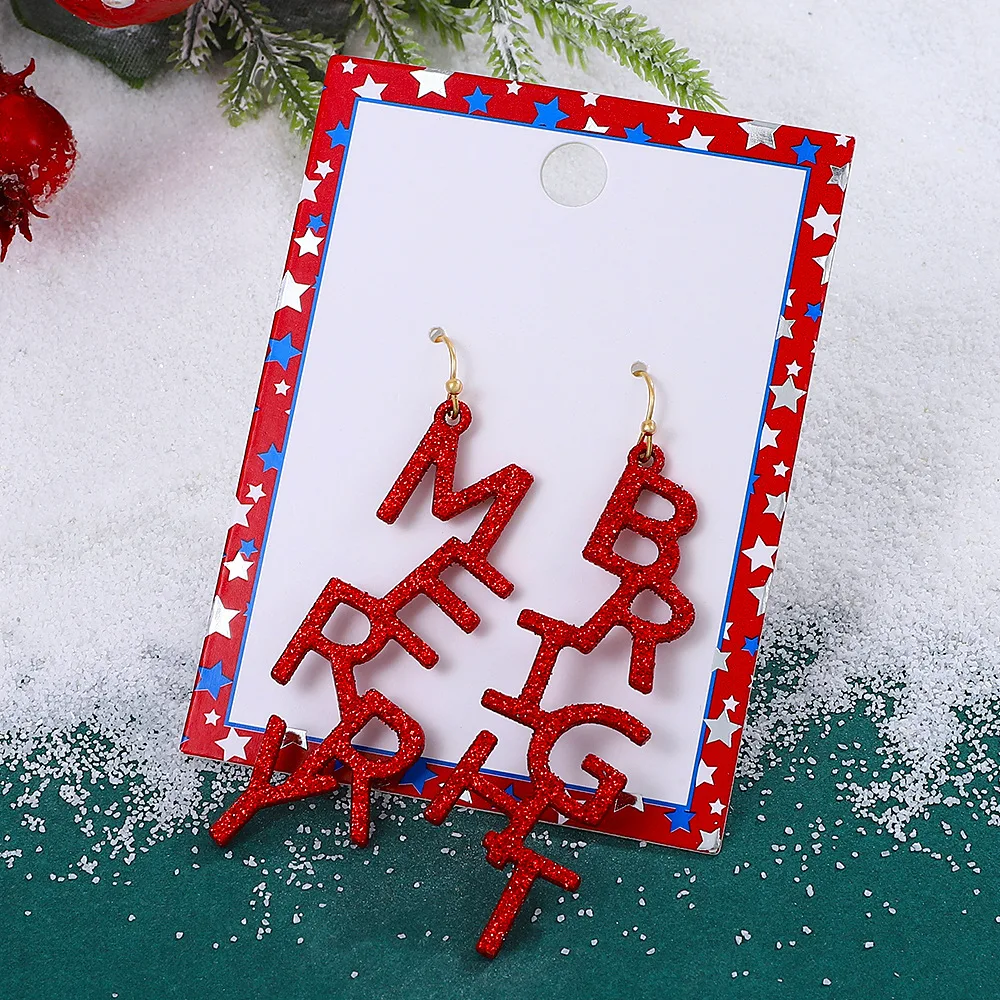 Boucles d'oreilles en alliage de zinc avec lettre rouge pour femme, dessin animé de Noël, mode Europe et Amérique, escales de festival d'hiver, cadeaux de bijoux