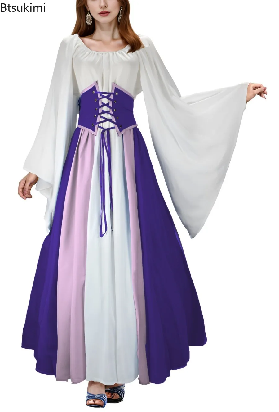 New 2025 Women's Renaissance Vintage Gothic Medieval Dress Gothic Maxi Dress Halloween Cosplay Clothing Retro Long Gown Dress