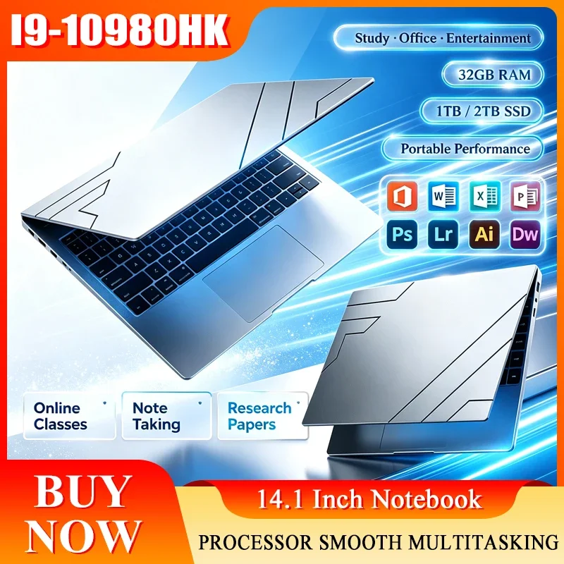 14.1 Inch Full HD IPS Laptop 120Hz Screen Intel Core I9-10980HK 32GB RAM 2TB SSD Backlit Keyboard Long Battery Life Windows 11
