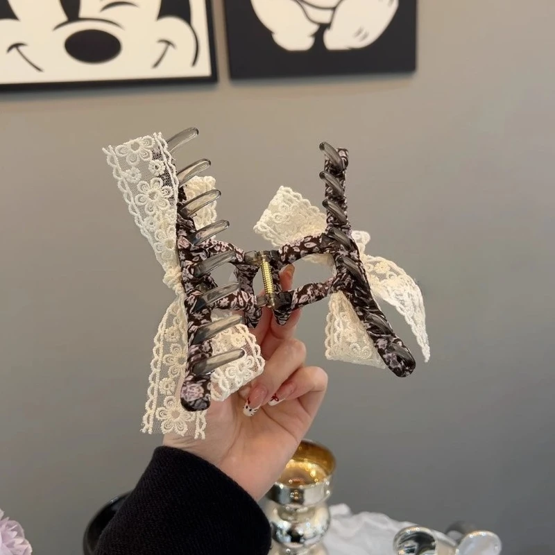 13cm Haifischklammer im französischen Retro-Stil mit floralen Spitzenbögen, süße Mädchen-Haarspange, sanfter Stil, Haarschmuck, Haarklauen, Haarklammern – Detail 8
