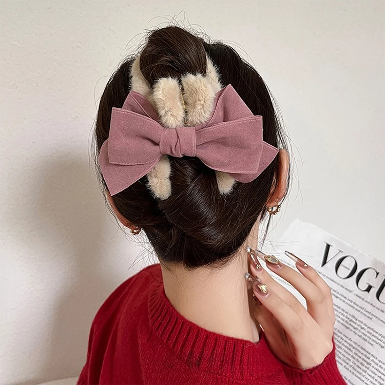 Recién llegado, Clip de agarre con lazo esponjoso para mujer, horquilla de felpa con garra de tiburón y mariposa de gran tamaño, accesorio para el cabello para otoño e invierno