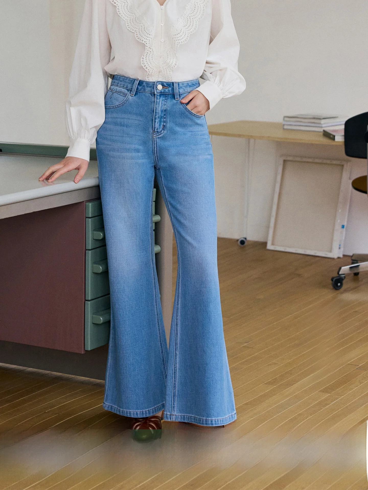 

Джинсы HeyDress с высокой талией, слегка расклешенные, женские, весна-лето, эластичные, прямые, универсальные брюки