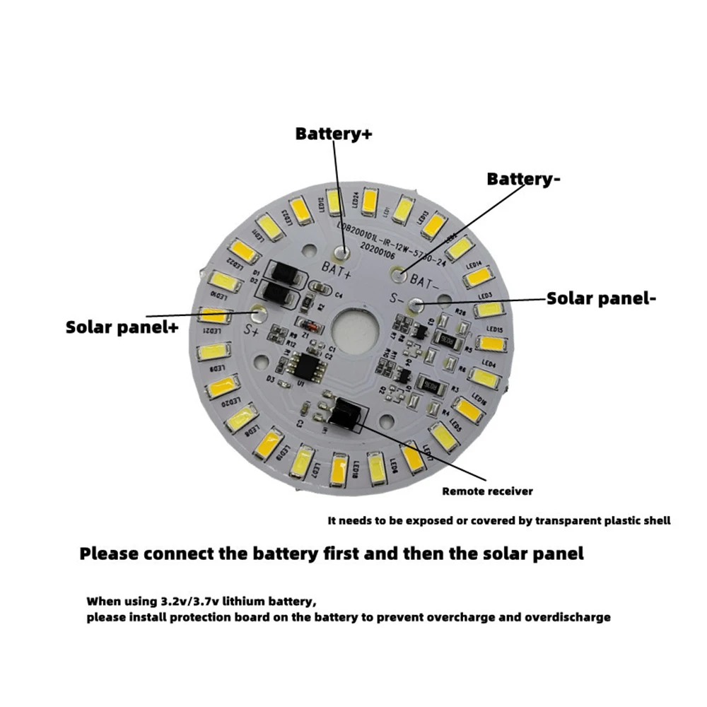 Solar Light Circuit Board Ceiling Light Replacement Led Module 3.2V 3.7V 12W Led Panel Light Board Dimmable Remote Control