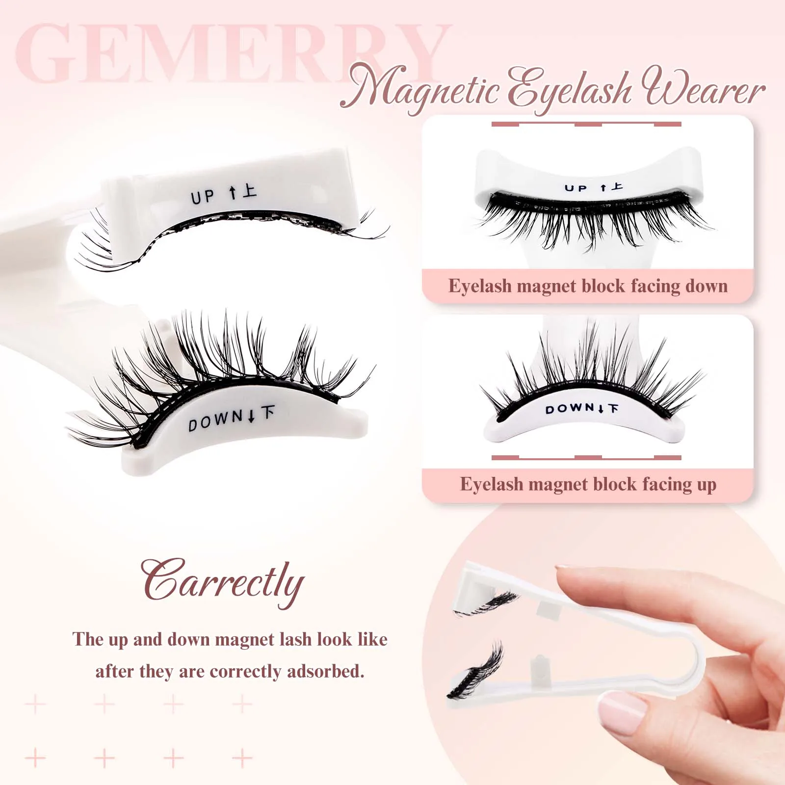GEMERRY Magnetic Eyeashes with Applicator Glue Free Reusable 1/2 Pairs Natural Black False Eyelashes Kit No Glue 3D Mink Lashes