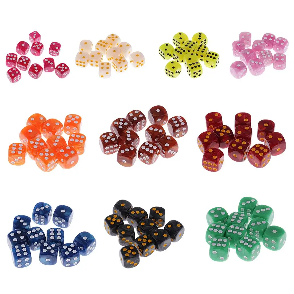 

10pcs Plastic 6 Sided Spot Dice D6 Dices for Party Bar Table Board Game Accessory